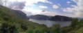 Danube canyon between Serbia and Romania - Kazan Gorge - Cazanele Dunarii. - panoramic view