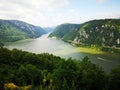 Danube canyon between Serbia and Romania - Kazan Gorge - Cazanele Dunarii. Royalty Free Stock Photo