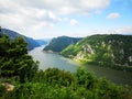 Danube canyon between Serbia and Romania - Kazan Gorge - Cazanele Dunarii. Royalty Free Stock Photo