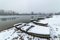 Danube island ÃÂ odroÃÂ¡ near Novi Sad, Serbia. Colorful landscape with swans and beautiful frozen river. Royalty Free Stock Photo