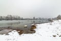 Danube island ÃÂ odroÃÂ¡ near Novi Sad, Serbia. Colorful landscape with swans and beautiful frozen river. Royalty Free Stock Photo