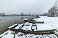 Danube island ÃÂ odroÃÂ¡ near Novi Sad, Serbia. Colorful landscape with swans and beautiful frozen river. Royalty Free Stock Photo
