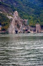 Danube, near Portile de Fier. Fortress on the border of Danube. Royalty Free Stock Photo