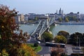 Danube river and the chain bridge in Budapest, Hungary.