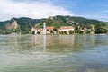 Danube river and Durnstein with abbey and castle, Wachau, Austria Royalty Free Stock Photo