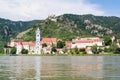 Danube river and Durnstein with abbey and castle, Wachau, Austria Royalty Free Stock Photo