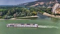 Danube River Junction - Aerial View of Cruise Ship and DevÃ­n Cliff Royalty Free Stock Photo