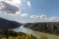 Danube river near the Serbian city of Donji Milanovac in the Iron Gates, also known as Djerdap, which are the Danube gorges Royalty Free Stock Photo