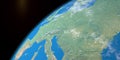 Danube river in planet earth, aerial view from outer space