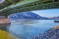 Danube River from under the Liberty Bridge, Budapest, Hungary Royalty Free Stock Photo