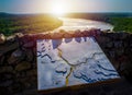 Danube river view from castle Devin, Sklovakia. Slovakia Austria border map