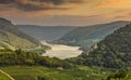 Danube river in Wachau valley with old ruins of Hinterhaus castle. Spitz. Lower Austria