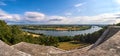 Danube valley panorama from the famous temple Walhalla near Regensburg, Bavaria, Germany.