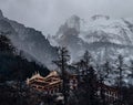 Daocheng yading scenic spot(inagi aden),in Sichuan,China National Nature Reserve,whit Blue lake, snow mountain valley Royalty Free Stock Photo