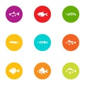Dap fish icons set, flat style Royalty Free Stock Photo