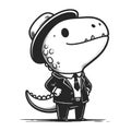Dapper Dinosaur in Suit and Hat Illustration