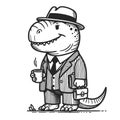 Dapper Dinosaur in Suit and Hat Illustration