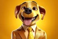 Dapper Dogpreneur: A 3D-Rendered Dog\'s Journey to Business Attire Excellence on Golden Gradient Background