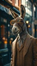 Dapper donkey strides through city streets in tailored elegance, embodying street style