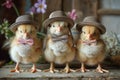 Dapper Ducklings Wearing Hats and Bowties. Royalty Free Stock Photo