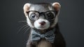 Dapper Ferret Portrait. Nerdy Elegance, Bow Tie, Glasses, And A Charming Face Royalty Free Stock Photo
