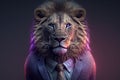 Dapper Lion Shines in Neon-Backlit Cinematic Shot - Award-Winning 8K Details and Style