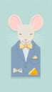 Dapper Mouse in Blue Suit with Cheese Bow Tie and Pocket Square Royalty Free Stock Photo