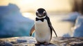 dapper penguin in a classic black tuxedo, complete with a silk bow tie and cufflinks