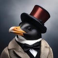 A dapper penguin sporting a bowtie and a top hat, ready for a formal event5
