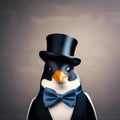 A dapper penguin sporting a bowtie and a top hat, ready for a formal event2