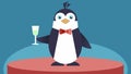 Dapper Pose A suave penguin perched on a circular table covered with a luxurious tablecloth. It adjusts its bow tie with Royalty Free Stock Photo