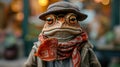 Dapper toad hops through city streets in tailored splendor, epitomizing street style