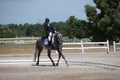 Dapple Gray Dressage Horse and Rider at a show Royalty Free Stock Photo