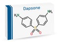 Dapsone, diaminodiphenyl sulfone, DDS molecule. It is sulfone antibiotic for the treatment of leprosy and dermatitis herpetiformis Royalty Free Stock Photo