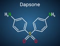Dapsone, diaminodiphenyl sulfone, DDS molecule. It is sulfone antibiotic for the treatment of leprosy and dermatitis herpetiformis
