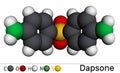 Dapsone, diaminodiphenyl sulfone, DDS molecule. It is sulfone antibiotic for the treatment of leprosy and dermatitis herpetiformis