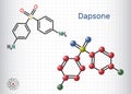 Dapsone, diaminodiphenyl sulfone, DDS molecule. It is sulfone antibiotic for the treatment of leprosy and dermatitis herpetiformis