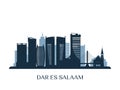 Dar es Salaam skyline, monochrome silhouette.