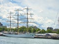 The Dar Mlodziezy, is a training ship from Gdynia, Poland. A Maritime University 3 mast Tall ship. It is navigating around the