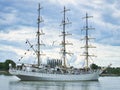 The Dar Mlodziezy, is a training ship from Gdynia, Poland. A Maritime University 3 mast Tall ship. It is navigating around the