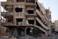 Darayya, Syria - April, 2022: Building ruins in destroyed city after the Syrian Civil War