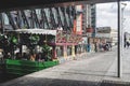 Darcie & May Green restaurant situated on two marrowboats moored in Paddington Basin in Paddington