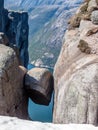 Norway - Kjerag hanging above the fjord Royalty Free Stock Photo