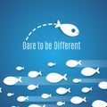 Dare to be different success solution vector concept with small fishes group Royalty Free Stock Photo