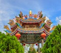 Dargon statue on Shrine roof ,dragon statue on china temple roof as asian art Royalty Free Stock Photo