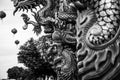 Dargon statue on Shrine roof ,dragon statue on china temple roof as asian art Royalty Free Stock Photo