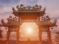 Dargon statue on Shrine roof ,dragon statue on china temple roof as asian art Royalty Free Stock Photo