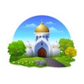 Ramadan mosque with courtyard garden is cool and beautiful illustration