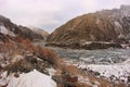 The Dariali Gorge and Terek river in winter in Georgia
