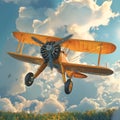Daring Biplane Pilot Spiraling Through the Dreamlike Cloudscape of a Sunlit Meadow Royalty Free Stock Photo